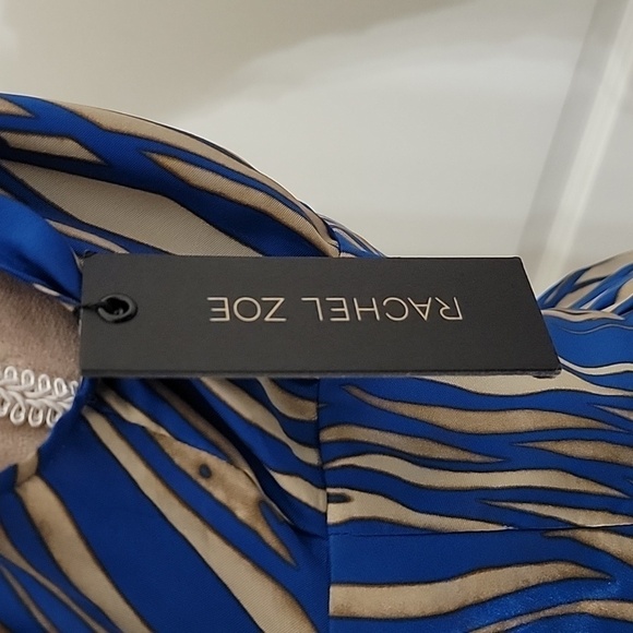 Rachel Zoe, Size 0 Cobalt Blue and Camel Abstract Striped Halter Dress 100% Silk - Picture 7 of 16